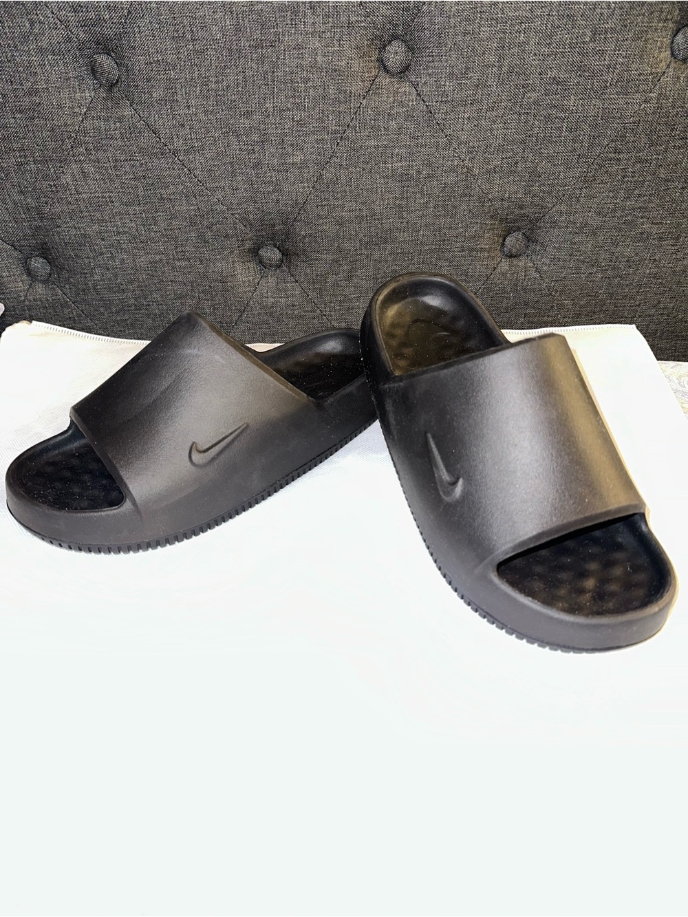 Nike Black and women Slide Sandals with Embossed Swoosh Size 8